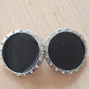 Vintage black and rhinestone clip on earings